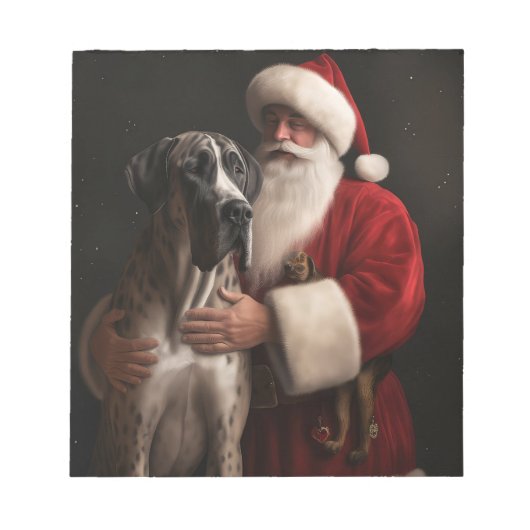 Great Dane met Kerstman Festive Kerstmis Notitieblok (Voorkant)