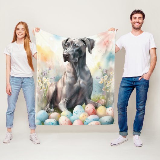 Great Dane met Pasen Eieren Fleece Deken (In situ)
