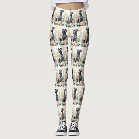Great Dane met Pasen Eieren Leggings (Voorkant)