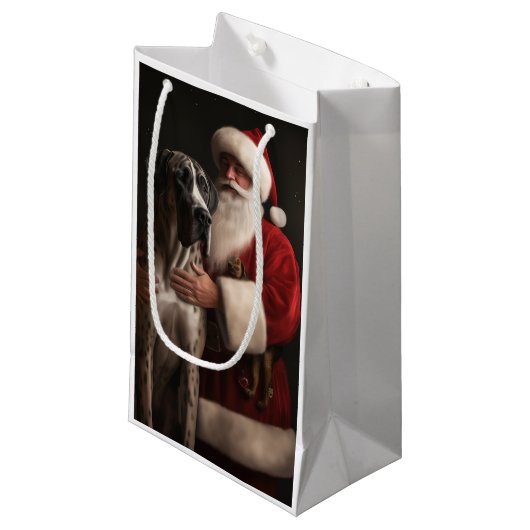 Great Dane met Sinterklaas Festive Kerst Klein Cadeauzakje (Voorkant Gekanteld)