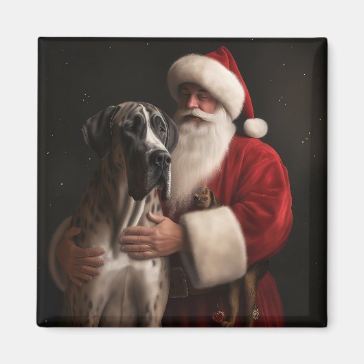 Great Dane met Sinterklaas Festive Kerstmis Magneet (Voorkant)