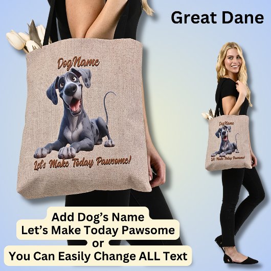 Great Dane - Naam hond toevoegen, tekst wijzigen Tote Bag