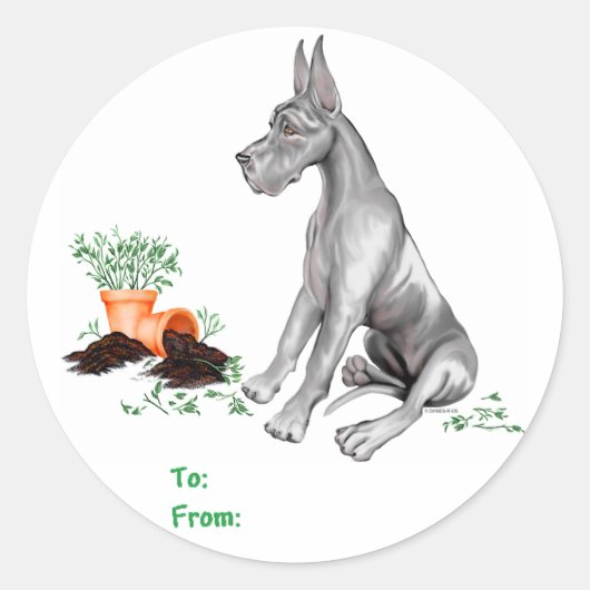 Great Dane Naughty Pup Black Ronde Sticker (Voorkant)