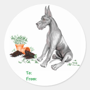 Great Dane Naughty Pup Black Ronde Sticker