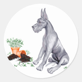 Great Dane Naughty Pup Blue Ronde Sticker