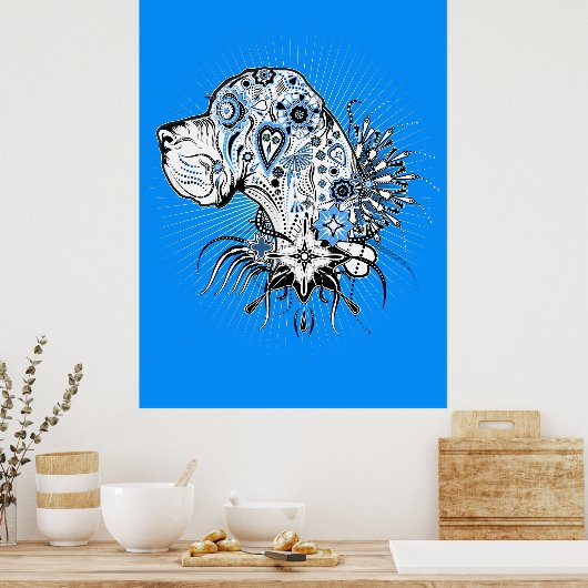 Great Dane op blauw Poster (Keuken)