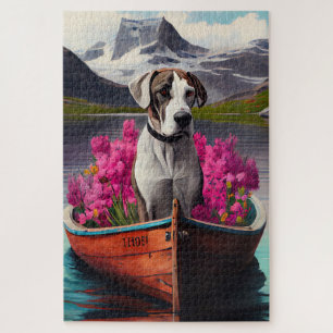 Great Dane op een peddel: Een landschappelijk avon Legpuzzel