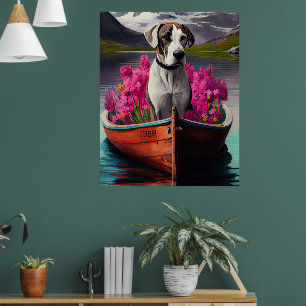 Great Dane op een peddel: Een landschappelijk avon Poster