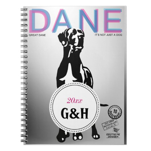 Great Dane-patroon monogrammen en speciaal tijdsch Notitieboek (Voorkant)