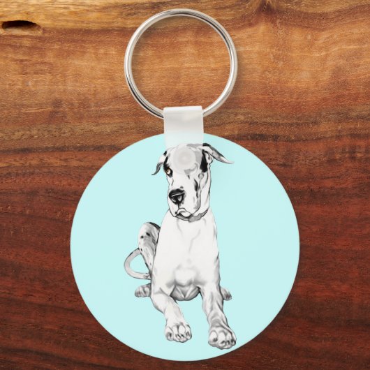 Great Dane Pouting Harlequin Sleutelhanger (Voorkant)