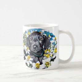Great Dane Pup in Daffodils Black Koffiemok