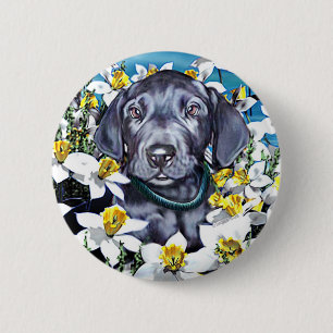 Great Dane Pup in Daffodils Blue Ronde Button 5,7 Cm
