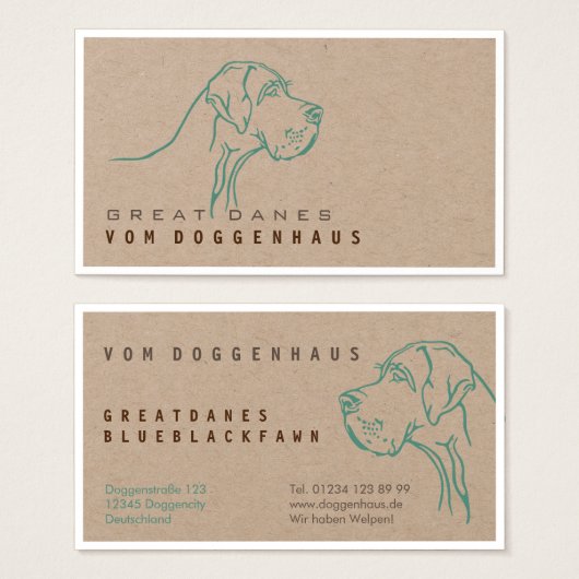 Great Dane Pure Tekening Visitekaartje (Voorkant /achterkant)