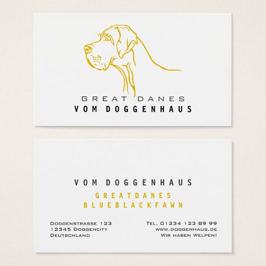 Great Dane Pure Tekening Visitekaartje (Voorkant /achterkant)