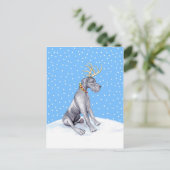 Great Dane Reindeer Kerstblauw UC Feestdagenkaart (Staand voorkant)