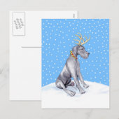 Great Dane Reindeer Kerstblauw UC Feestdagenkaart (Voorkant / Achterkant)
