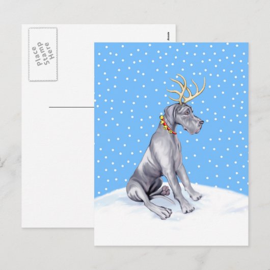 Great Dane Reindeer Kerstblauw UC Feestdagenkaart (Voorkant / Achterkant)