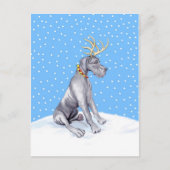 Great Dane Reindeer Kerstblauw UC Feestdagenkaart (Voorkant)