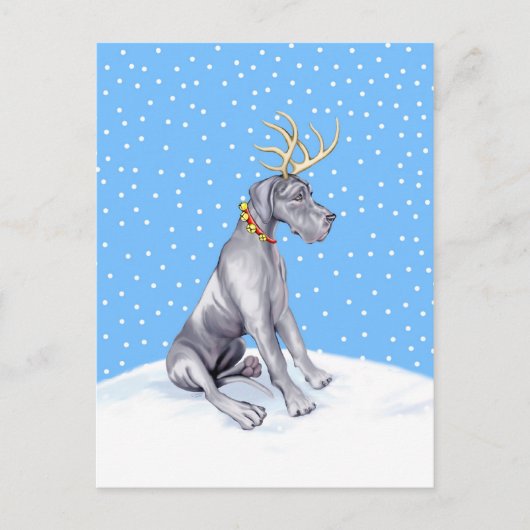 Great Dane Reindeer Kerstblauw UC Feestdagenkaart (Voorkant)
