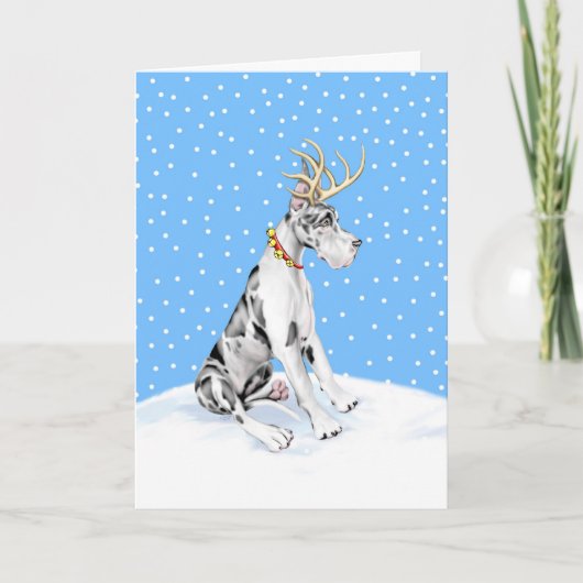 Great Dane Reindeer KerstHarlequin Feestdagen Kaart (Voorkant)