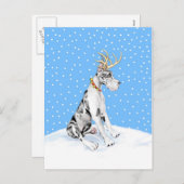 Great Dane Reindeer KerstHarlequin Feestdagenkaart (Voorkant / Achterkant)
