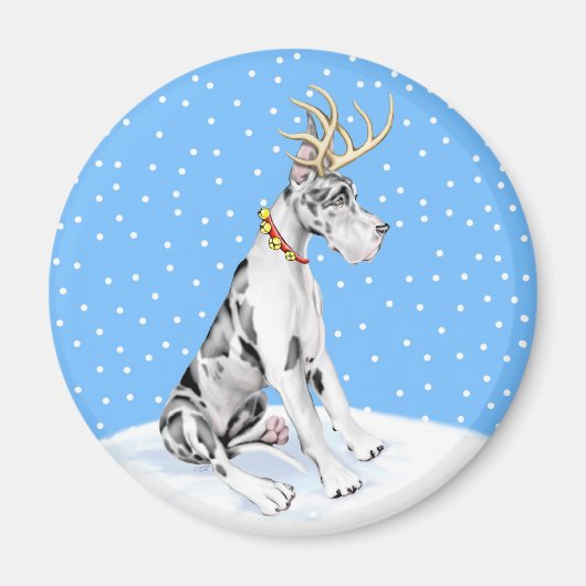 Great Dane Reindeer KerstHarlequin Magneet (Voorkant)