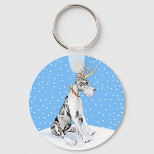 Great Dane Reindeer KerstHarlequin Sleutelhanger