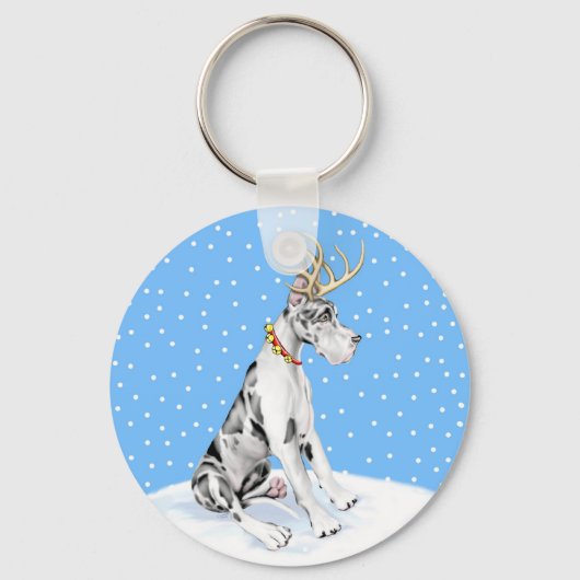 Great Dane Reindeer KerstHarlequin Sleutelhanger (Voorkant)