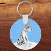 Great Dane Reindeer KerstHarlequin Sleutelhanger (Voorkant)