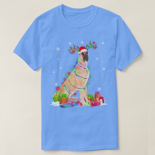 Great Dane Reindeer kerstlampjes Funny Dog Xma T-shirt (Design voorkant)