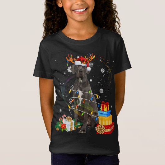 Great Dane Reindeer kerstlampjes Funny Dog Xma T-shirt (Voorkant)