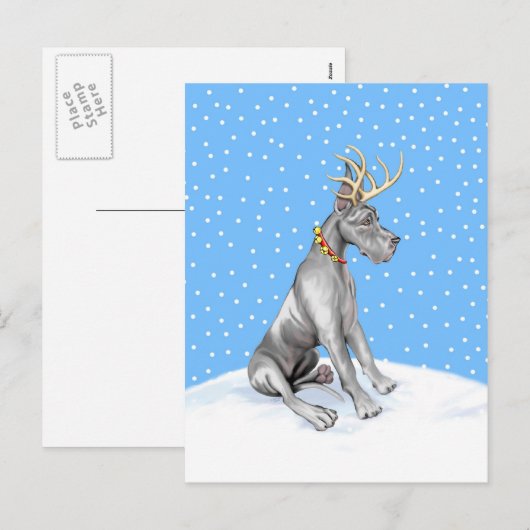 Great Dane Reindeer Kerstmis Black Feestdagenkaart (Voorkant / Achterkant)