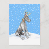 Great Dane Reindeer Kerstmis Black Feestdagenkaart (Voorkant)