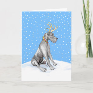 Great Dane Reindeer Kerstmis Black UC Feestdagen Kaart