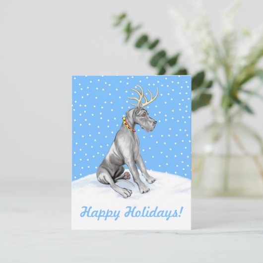 Great Dane Reindeer Kerstmis Black UC Kaart (Staand voorkant)