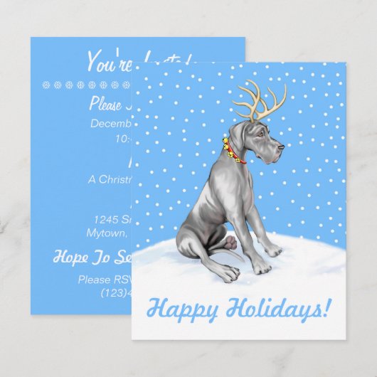 Great Dane Reindeer Kerstmis Black UC Kaart (Voorkant / Achterkant)