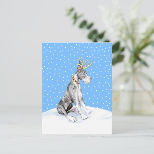 Great Dane Reindeer Kerstmis Merle Feestdagenkaart (Staand voorkant)