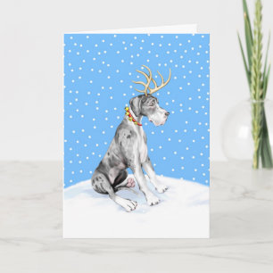 Great Dane Reindeer Kerstmis Merle UC Feestdagen Kaart
