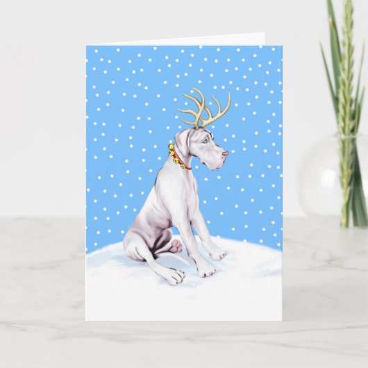 Great Dane Reindeer White UC Feestdagen Kaart (Voorkant)