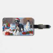 Great Dane Rent in de Sneeuw met Kerstmuts Bagagelabel (Achterkant horizontaal)