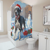 Great Dane Rent in de Sneeuw met Kerstmuts Douchegordijn (In situ)