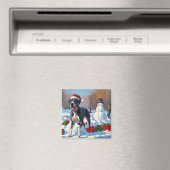Great Dane Rent in de Sneeuw met Kerstmuts Magneet (Insitu (Vaatwasser))