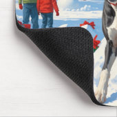 Great Dane Rent in de Sneeuw met Kerstmuts Muismat (Hoek)