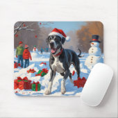 Great Dane Rent in de Sneeuw met Kerstmuts Muismat (Met muis)