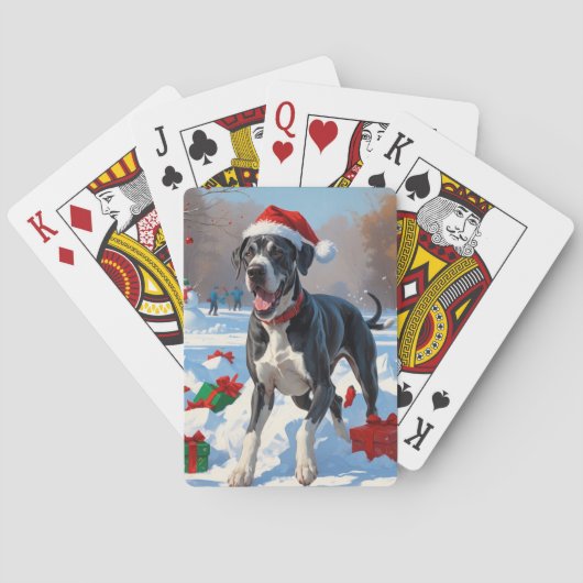 Great Dane Rent in de Sneeuw met Kerstmuts Pokerkaarten (Achterkant)