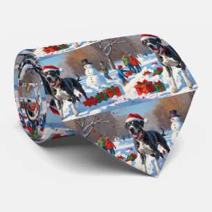 Great Dane Rent in de Sneeuw met Kerstmuts Stropdas