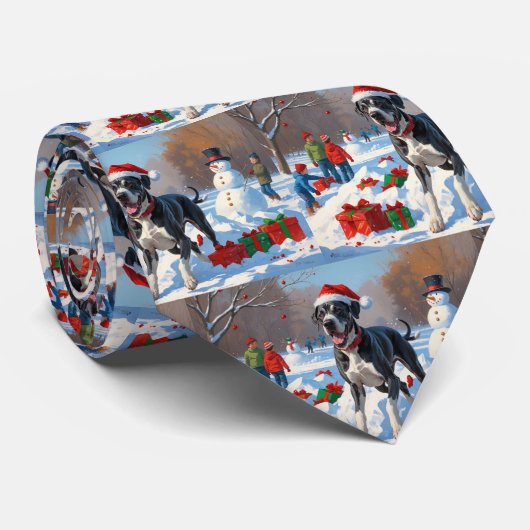 Great Dane Rent in de Sneeuw met Kerstmuts Stropdas (Opgerold)
