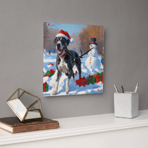 Great Dane Rent in de Sneeuw met Kerstmuts Vierkante Klok