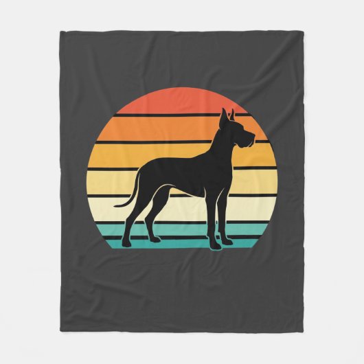 Great Dane Retro Zonsondergang Honden Silhouet Fleece Deken (Voorkant)