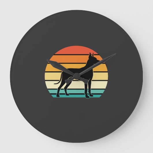 Great Dane Retro Zonsondergang Honden Silhouet Grote Klok (Voorkant)